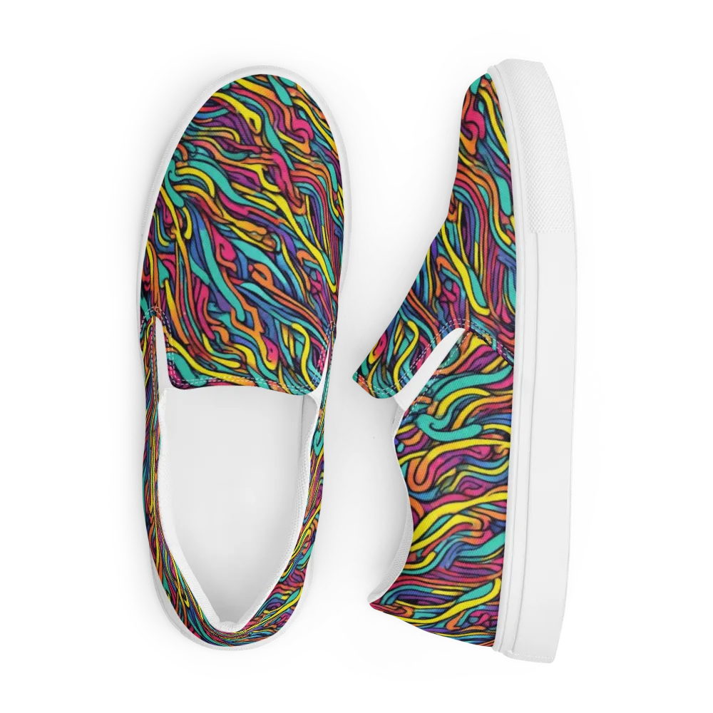 Turquoise Taffy Ribbons on Men's Slip-On Canvas Shoes — Front