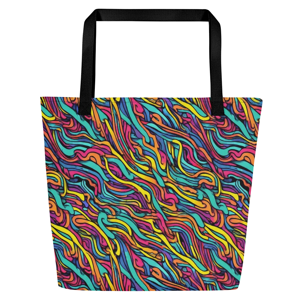Turquoise Taffy Ribbons on Large Tote Bag W/ Pocket — Front