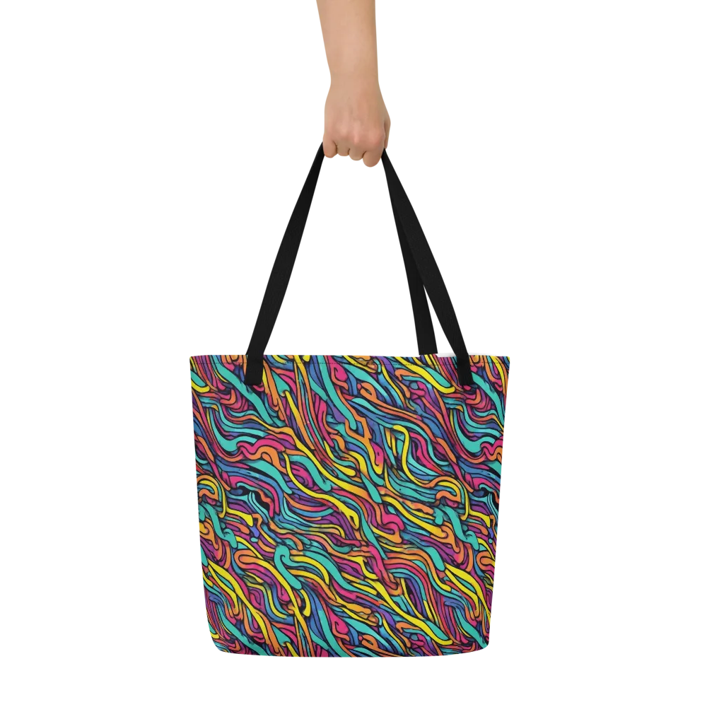 Turquoise Taffy Ribbons on Large Tote Bag W/ Pocket — Front