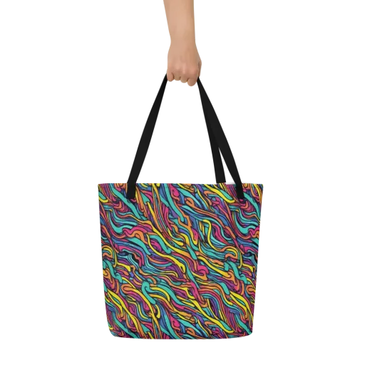 Turquoise Taffy Ribbons on a Large Tote Bag W/ Pocket