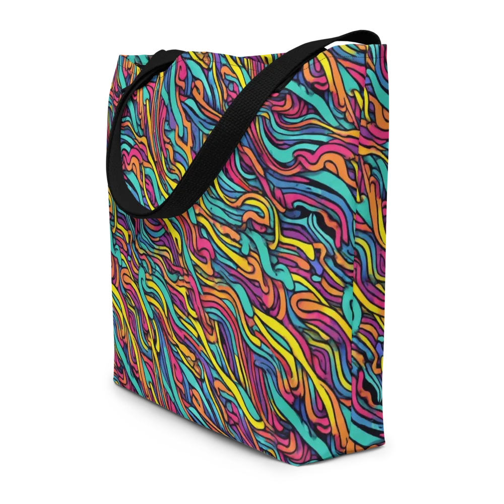 Turquoise Taffy Ribbons on Large Tote Bag W/ Pocket — Front
