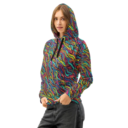 Turquoise Taffy Ribbons on a Cotton Hoodie