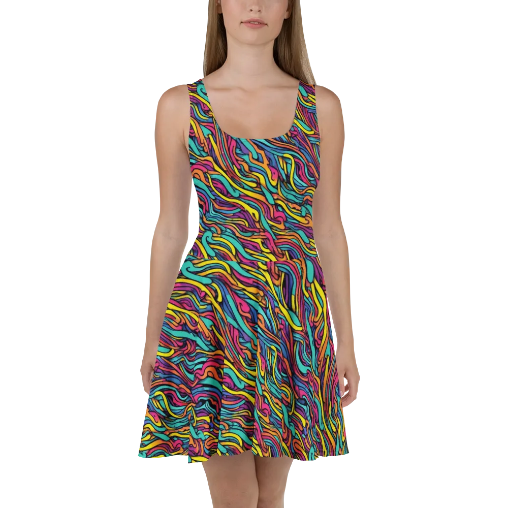 Turquoise Taffy Ribbons on Skater Dress — Front