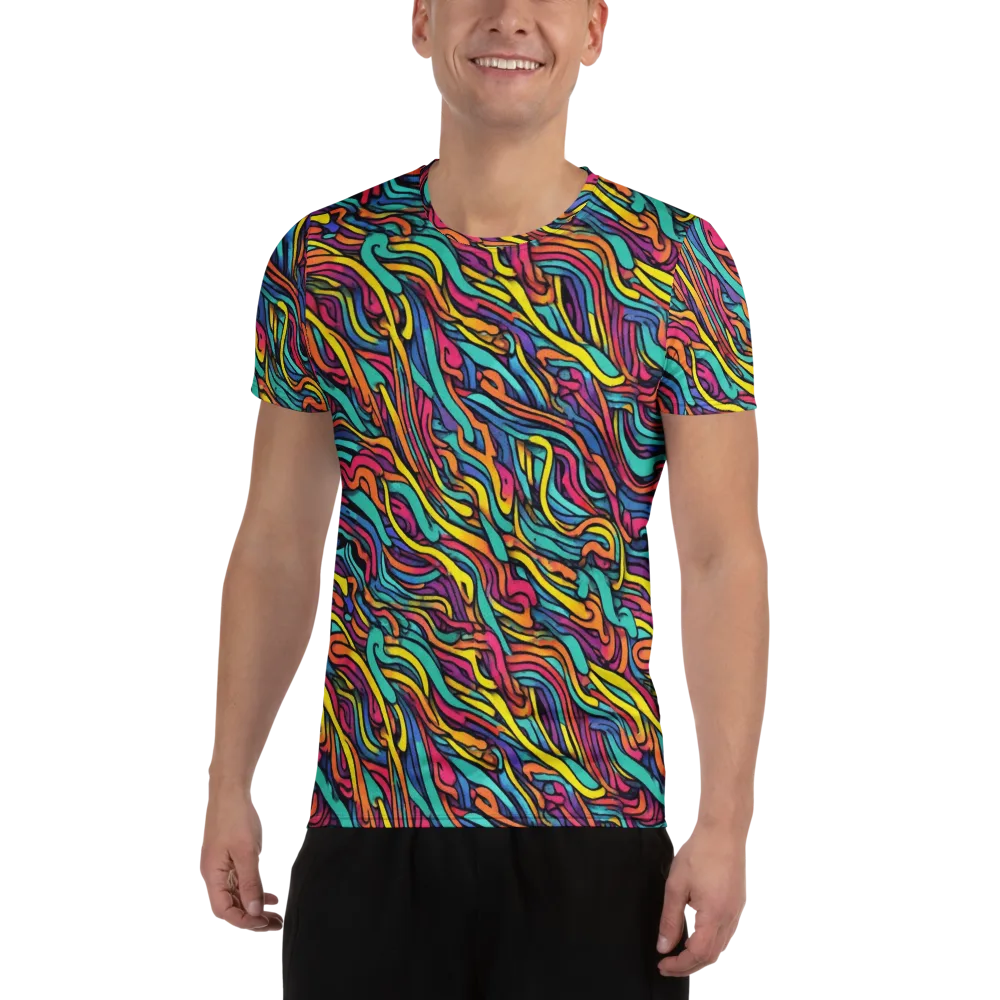 Turquoise Taffy Ribbons on Men's Athletic T-Shirt — Front