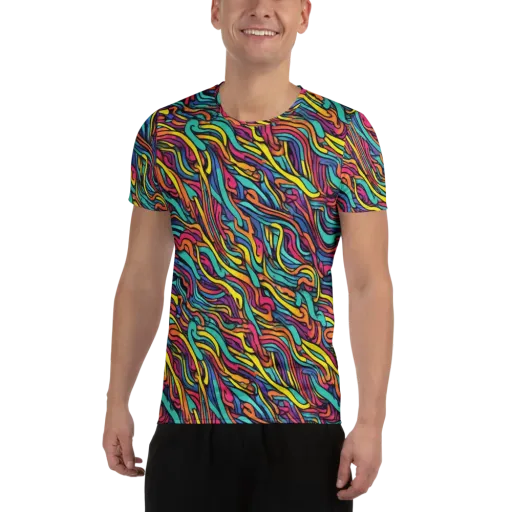 Turquoise Taffy Ribbons on a Men's Athletic T-Shirt