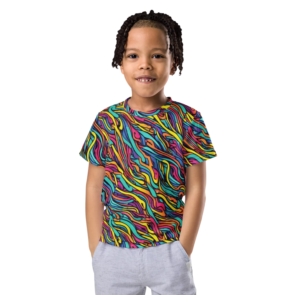 Turquoise Taffy Ribbons on Kids Crew Neck T-Shirt — Front