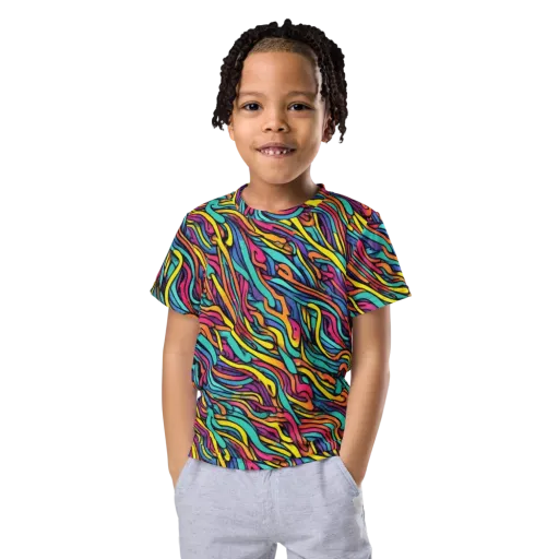 Turquoise Taffy Ribbons on a Kids Crew Neck T-Shirt