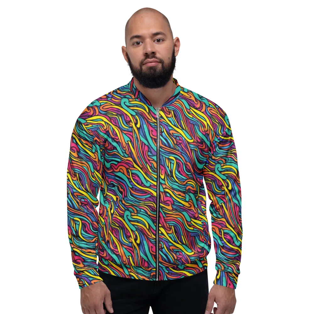 Turquoise Taffy Ribbons on Bomber Jacket — Front