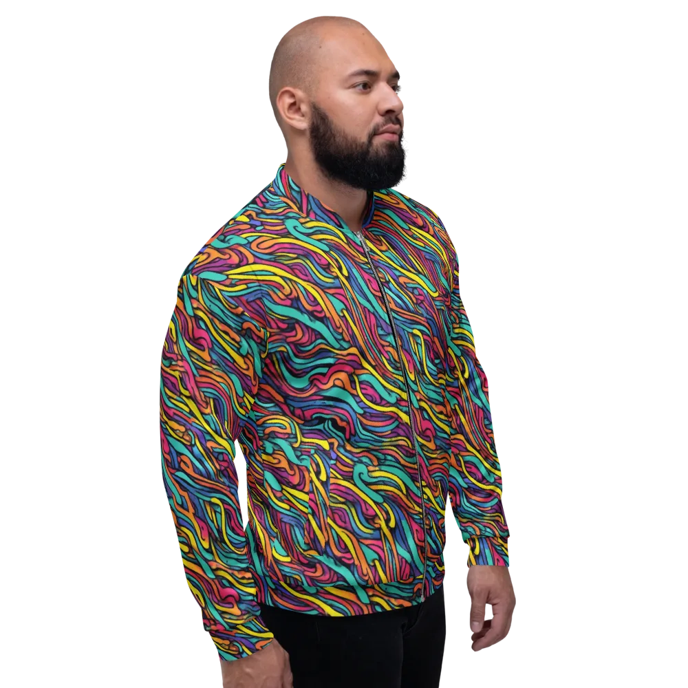 Turquoise Taffy Ribbons on Bomber Jacket — Right