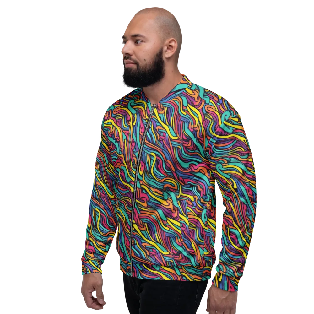 Turquoise Taffy Ribbons on Bomber Jacket — Left