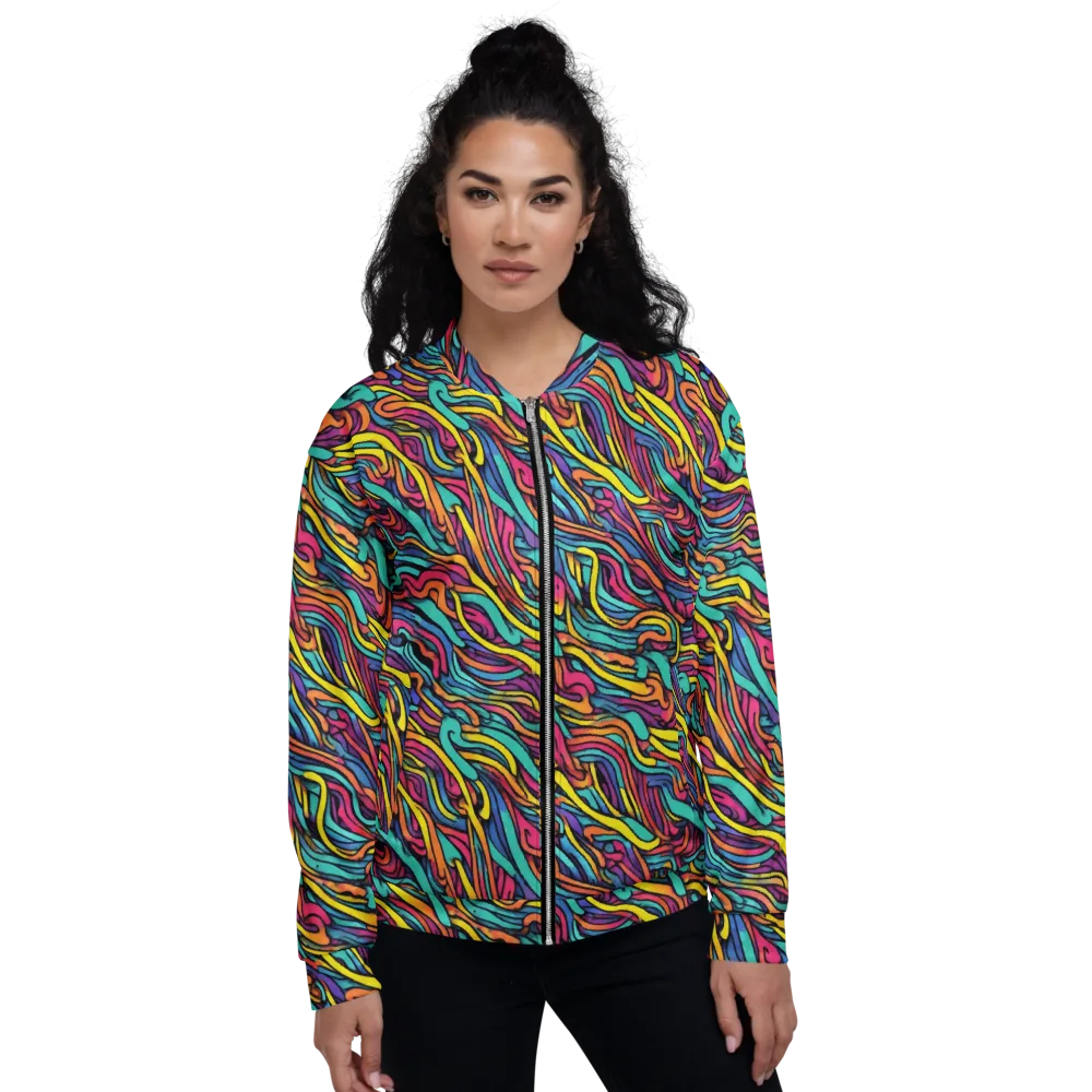 Turquoise Taffy Ribbons on Bomber Jacket — Front
