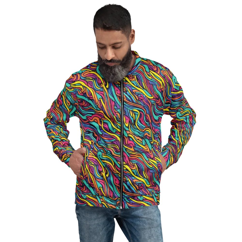 Turquoise Taffy Ribbons on Bomber Jacket — Front