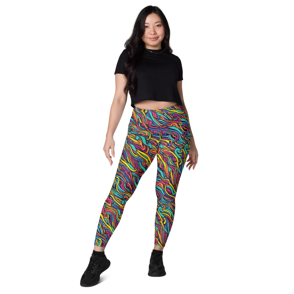 Turquoise Taffy Ribbons on Leggings with Pockets — Front