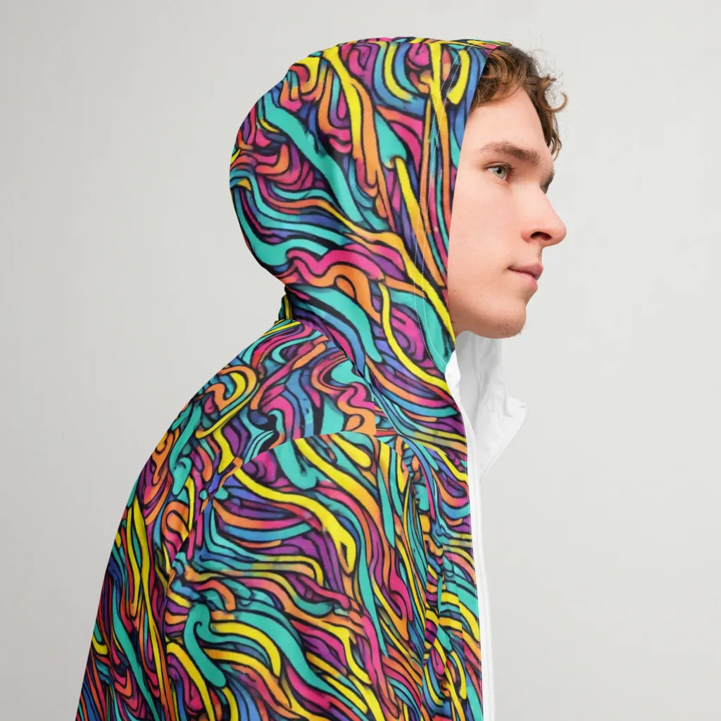Turquoise Taffy Ribbons on Men's Windbreaker — Right