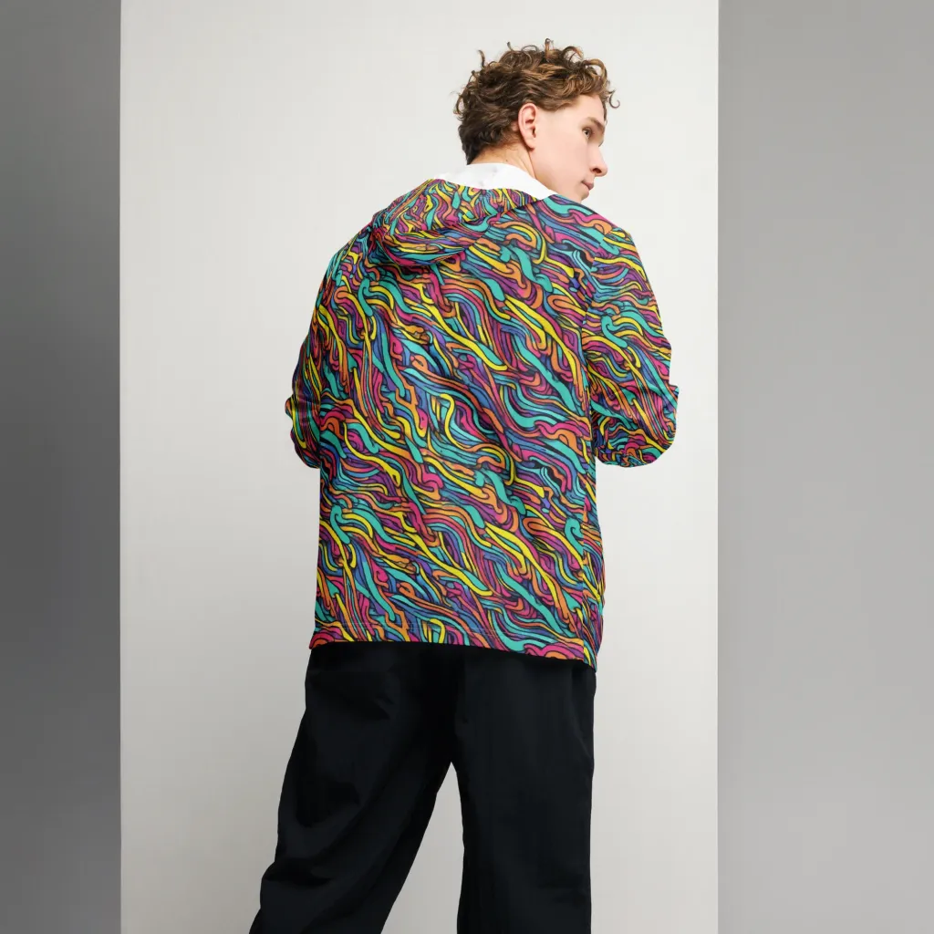 Turquoise Taffy Ribbons on Men's Windbreaker — Back