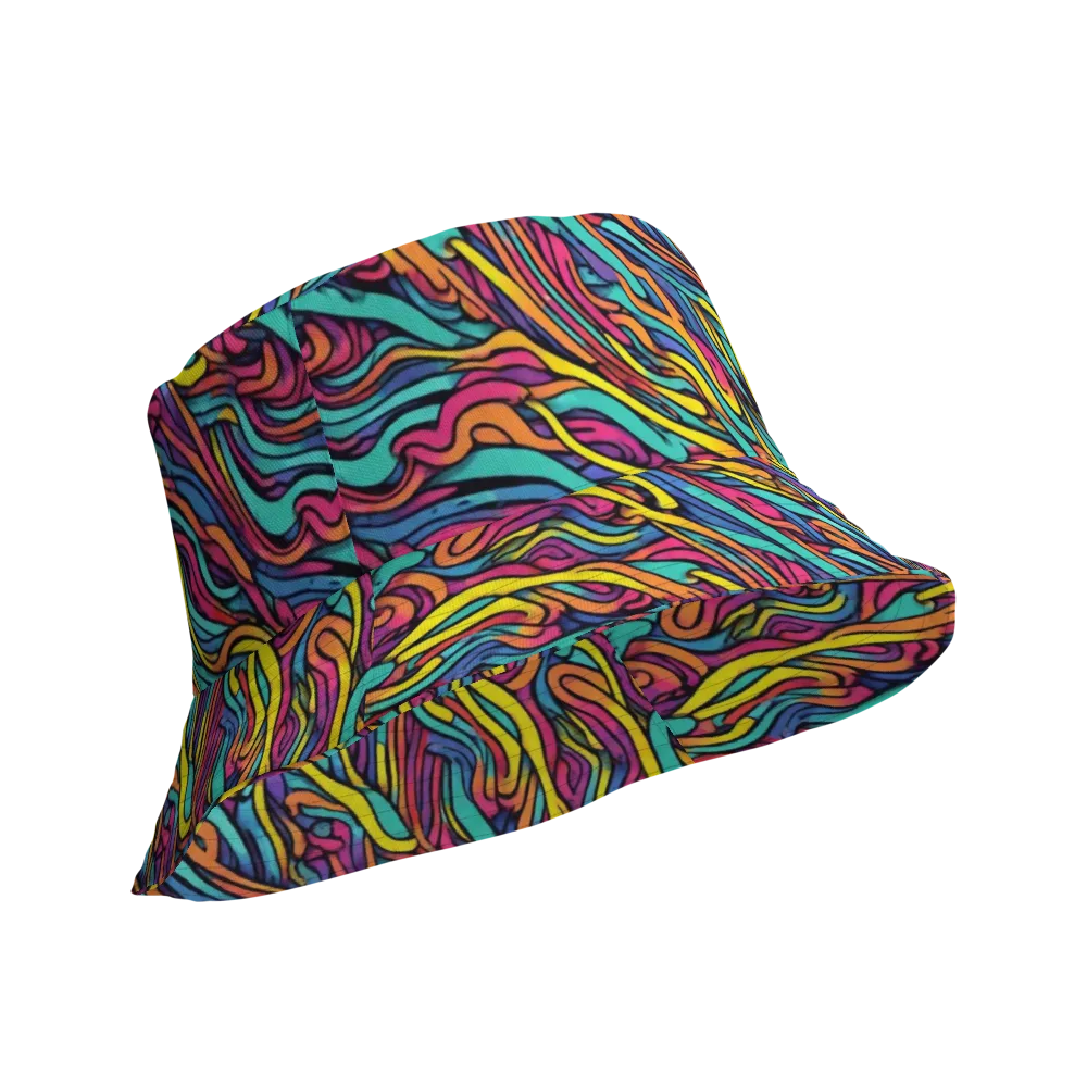 Turquoise Taffy Ribbons on Reversible Bucket Hat — Product details Outside