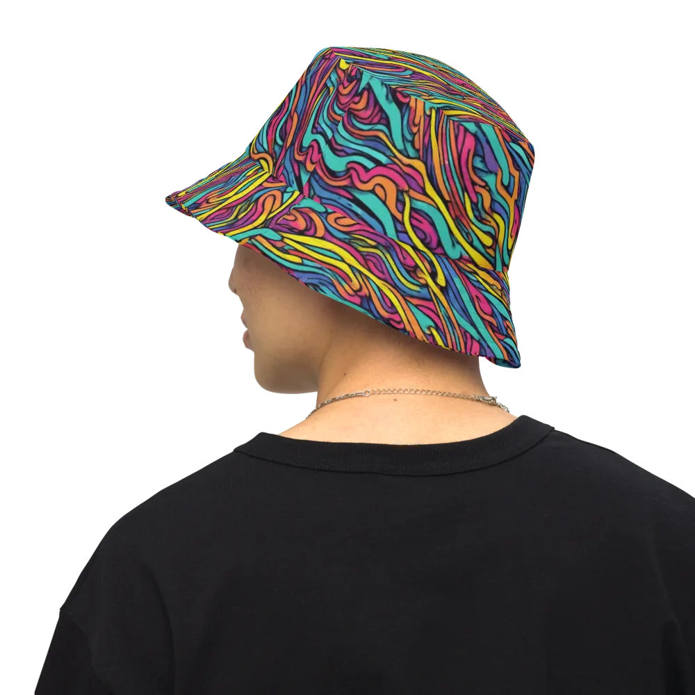 Turquoise Taffy Ribbons on Reversible Bucket Hat — Back Inside