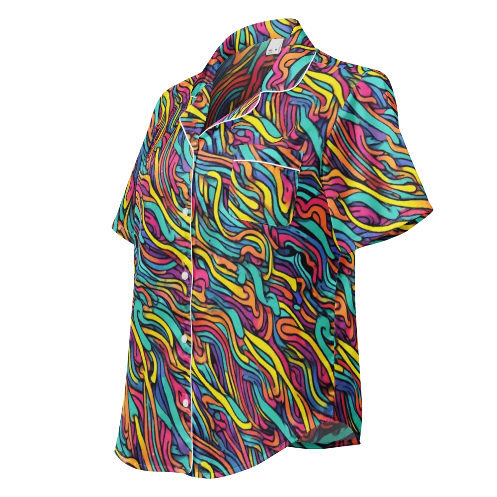 Turquoise Taffy Ribbons on Women's Short Sleeve Pajama Top — Left Front