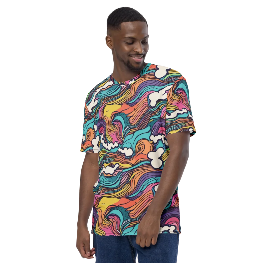 Neon Wave Parade on Men's Crew Neck T-Shirt — Left