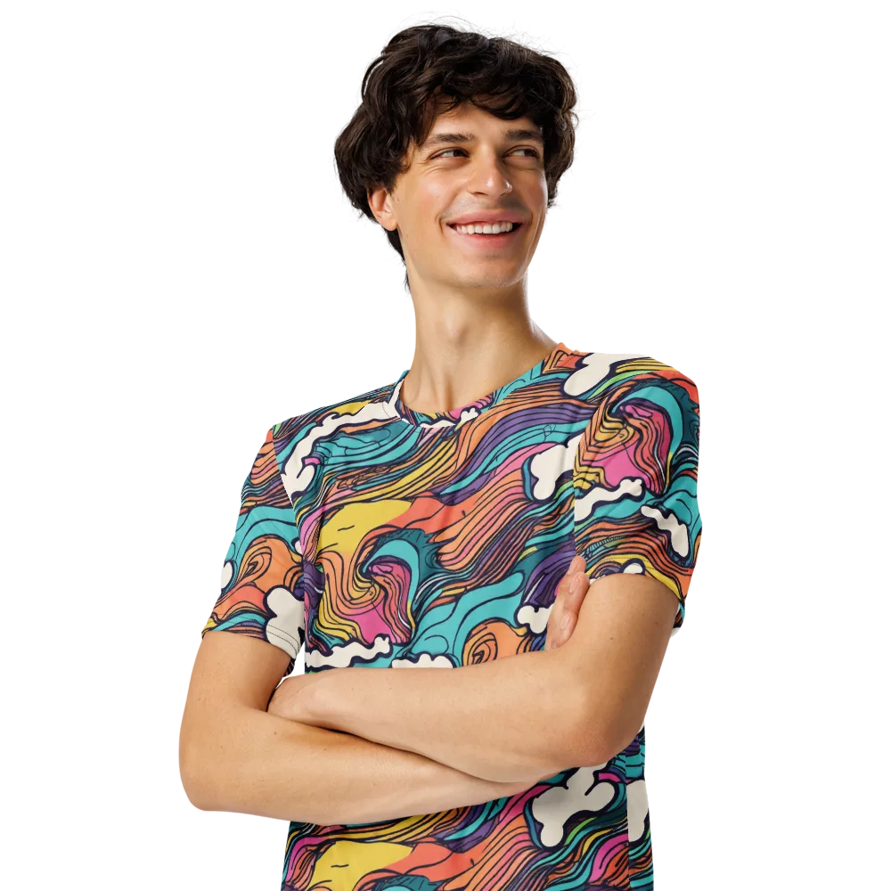 Neon Wave Parade on Men's Crew Neck T-Shirt — Left Front