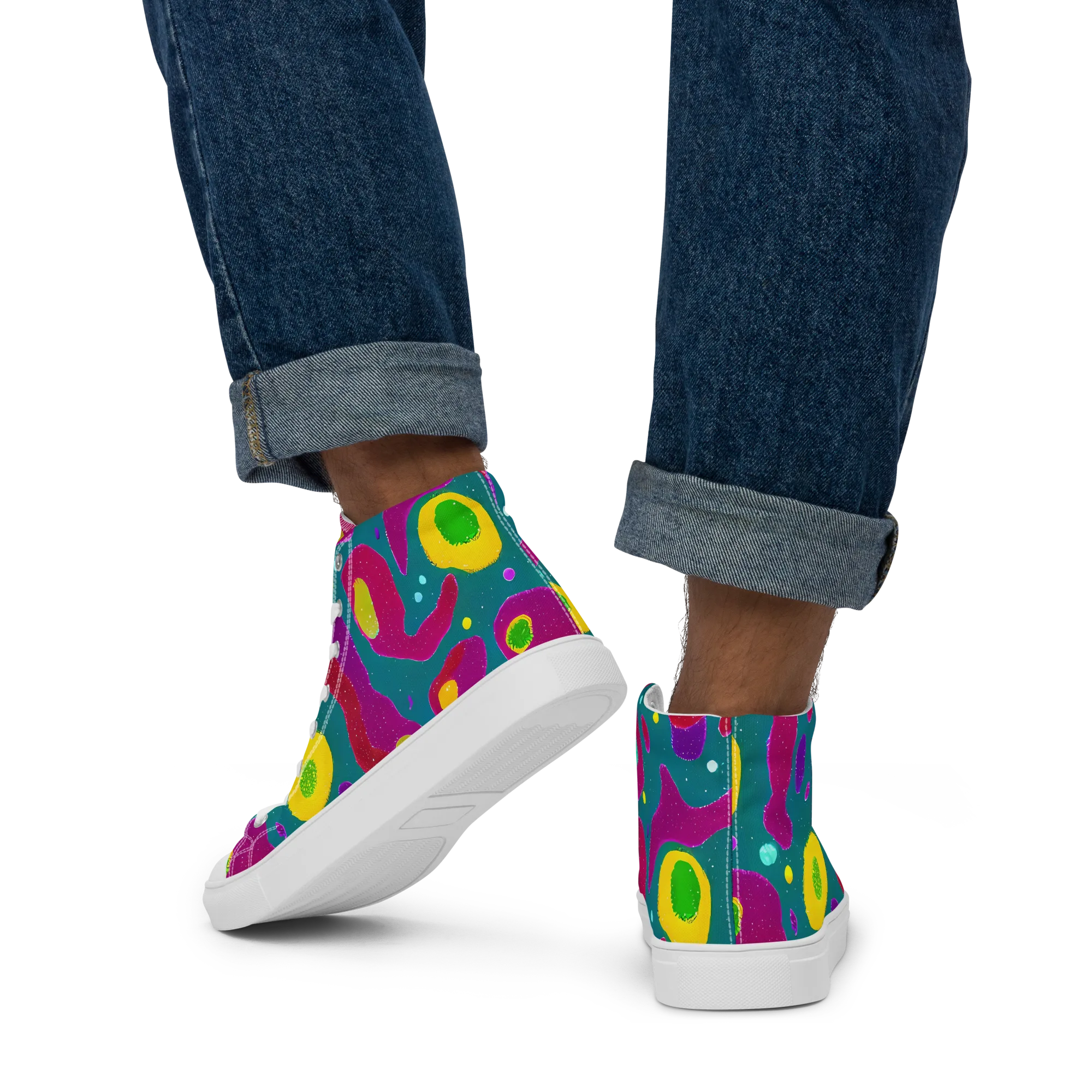 Aqua Psyche on Men's High Top Canvas Shoes — Back