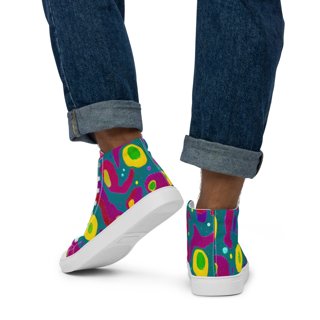 Aqua Psyche on Men's High Top Canvas Shoes — Back