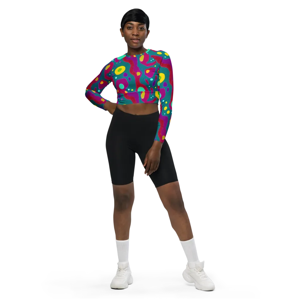Aqua Psyche on Long Sleeve Crop Top — Front