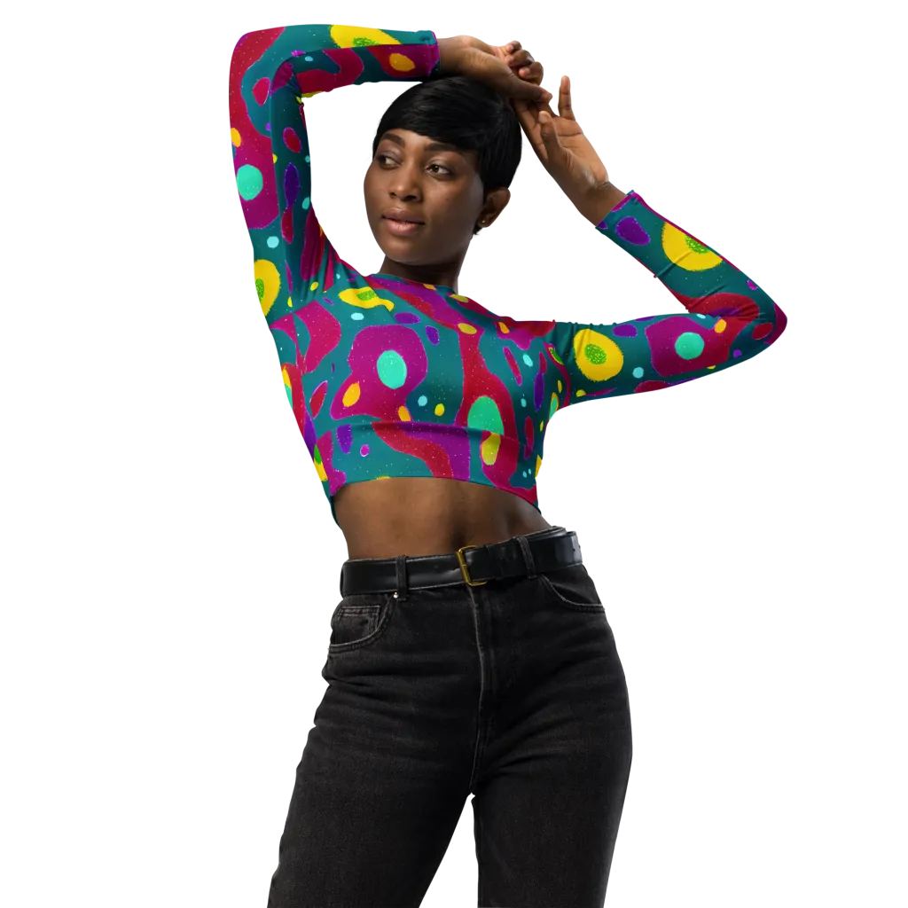 Aqua Psyche on Long Sleeve Crop Top — Front