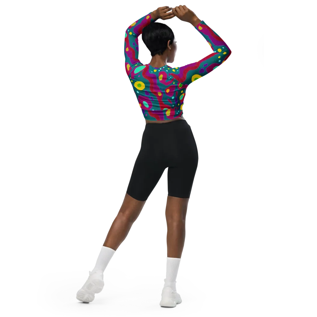 Aqua Psyche on Long Sleeve Crop Top — Back
