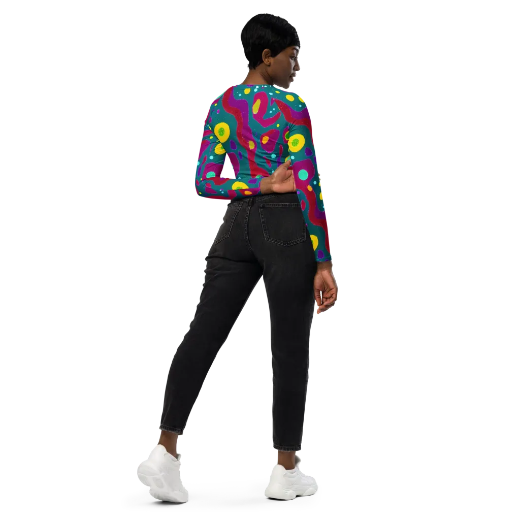 Aqua Psyche on Long Sleeve Crop Top — Right Back