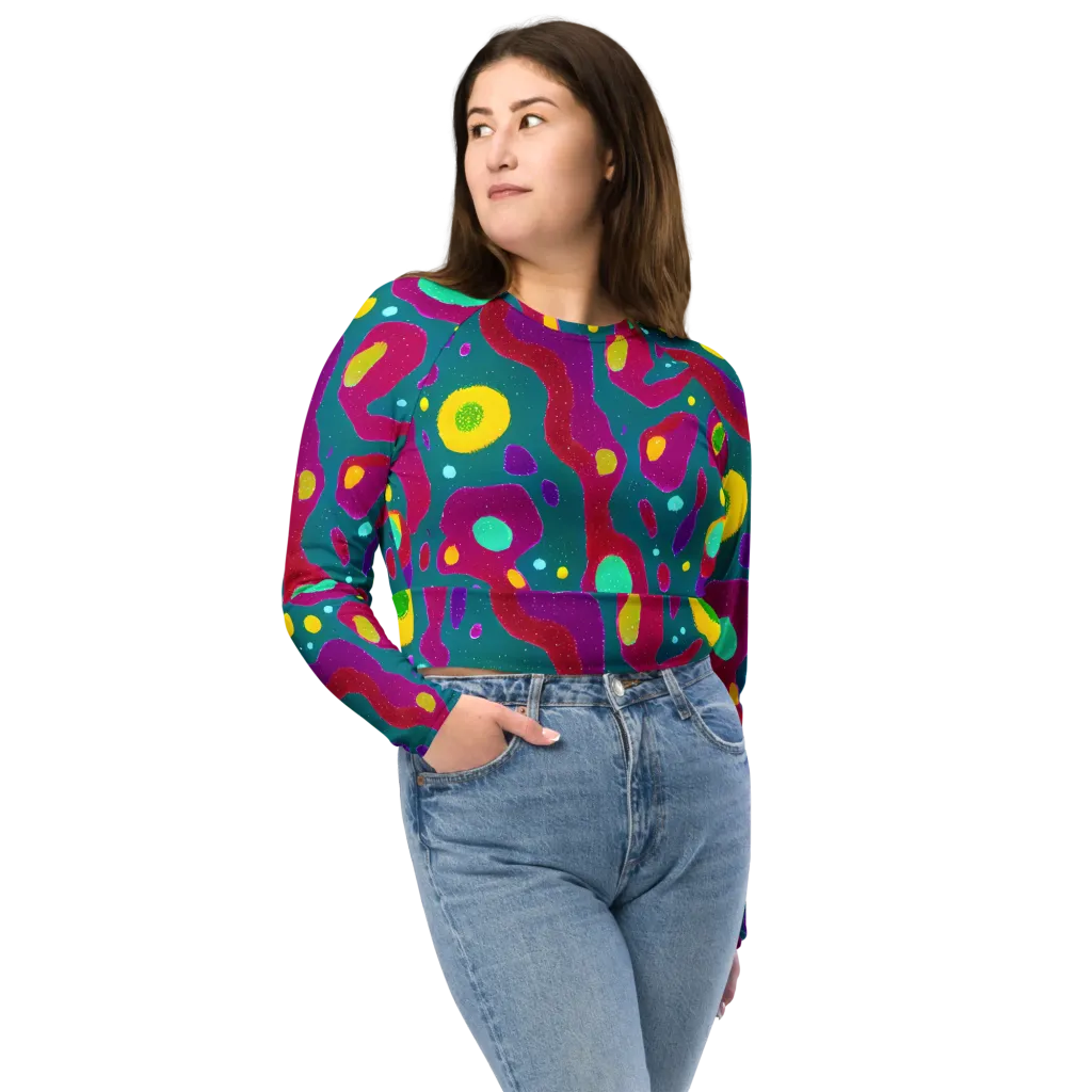 Aqua Psyche on Long Sleeve Crop Top — Front