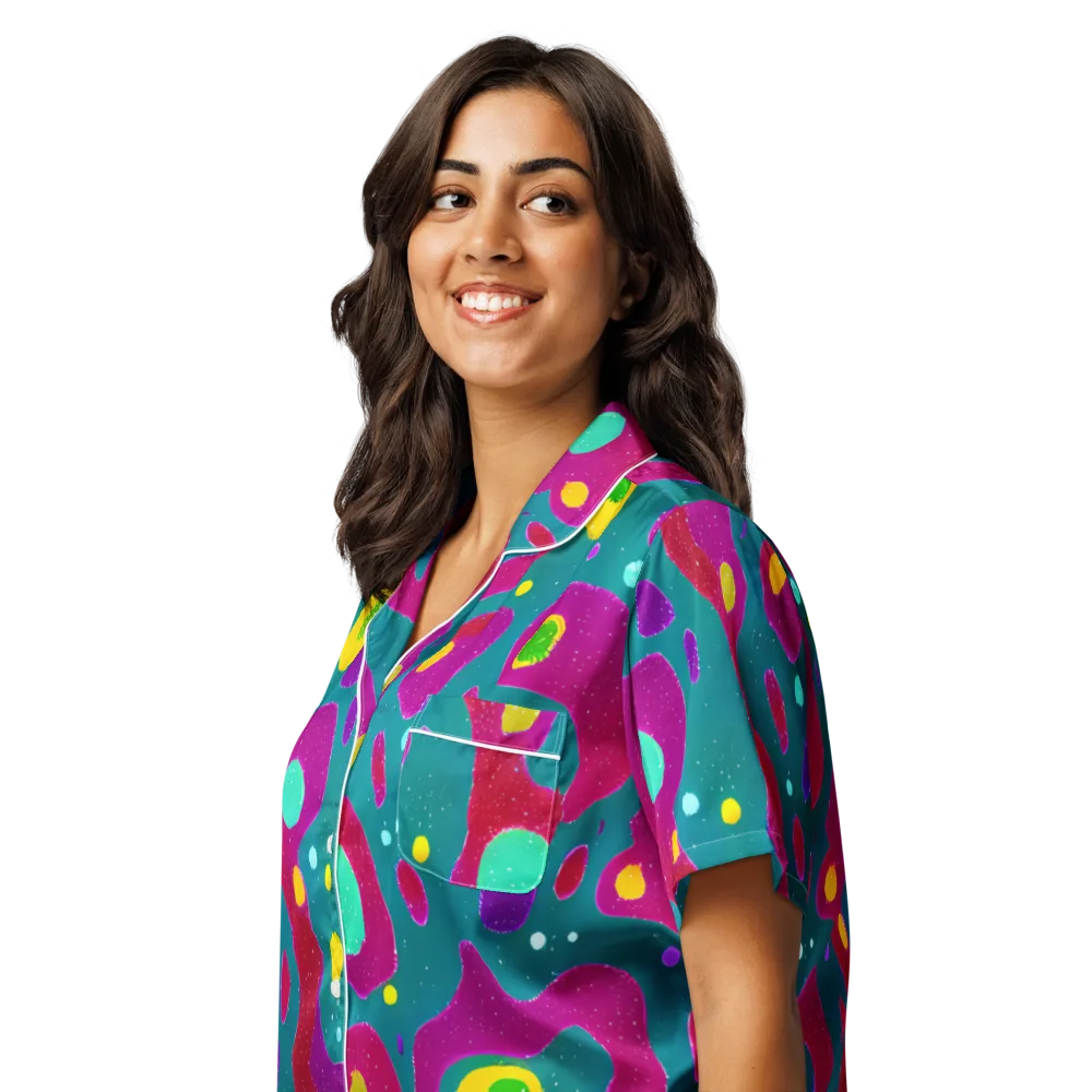 Aqua Psyche on Women's Short Sleeve Pajama Top — Left Front
