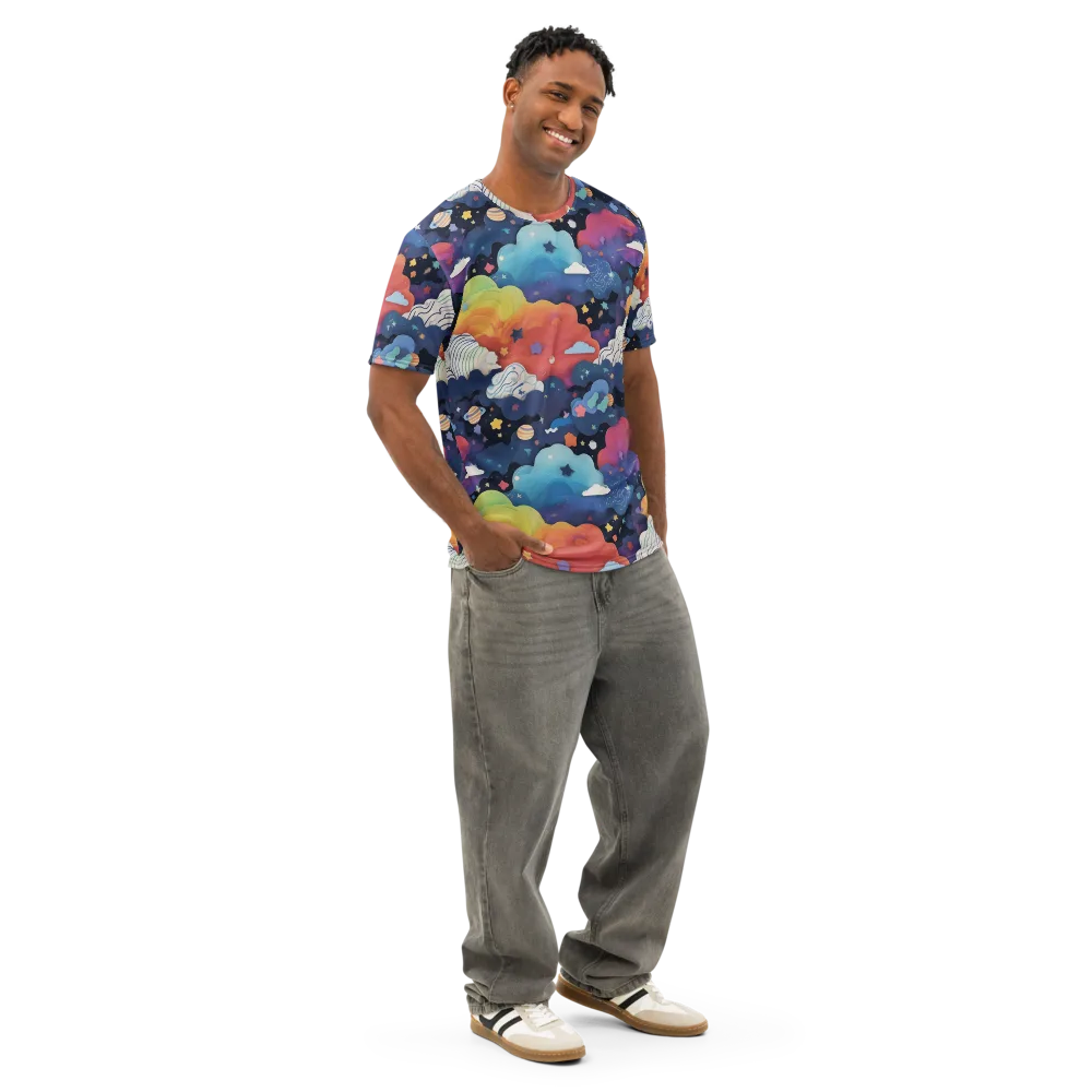Nebula Rainbow on Men's Cotton Crew Neck T-Shirt — Right Front