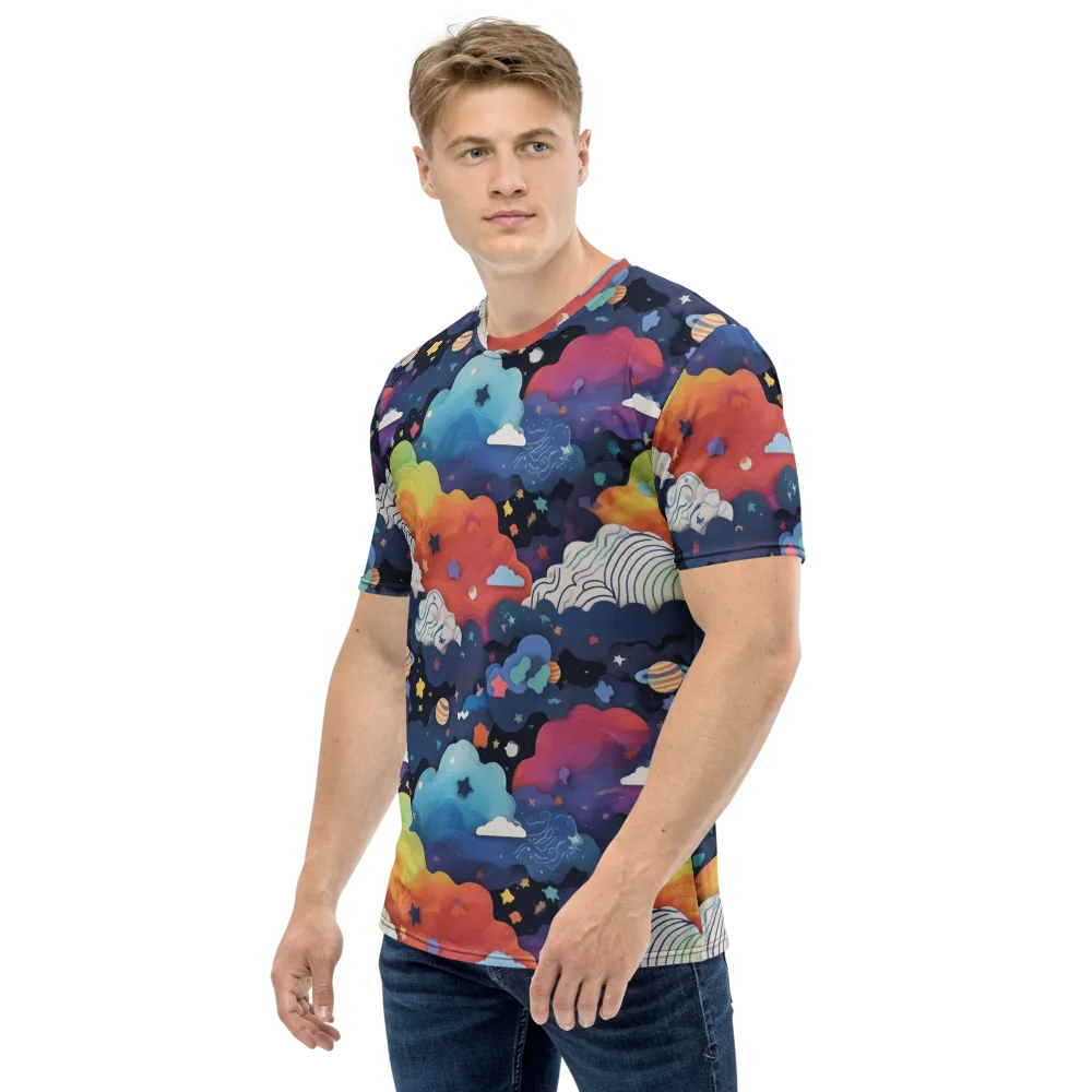 Nebula Rainbow on Men's Crew Neck T-Shirt — Left
