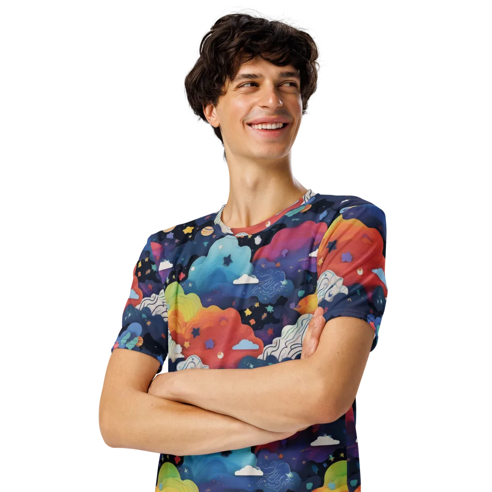 Nebula Rainbow on Men's Crew Neck T-Shirt — Left Front