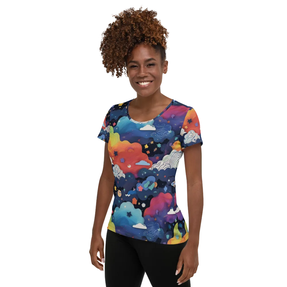 Nebula Rainbow on Women's Athletic T-Shirt — Left