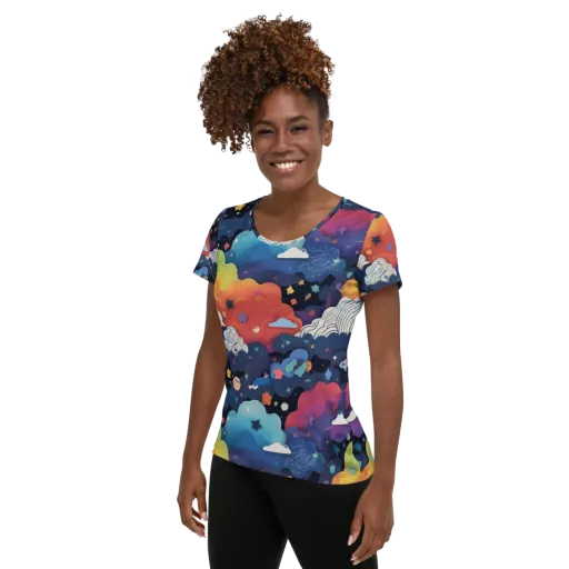 Nebula Rainbow on a Women's Athletic T-Shirt