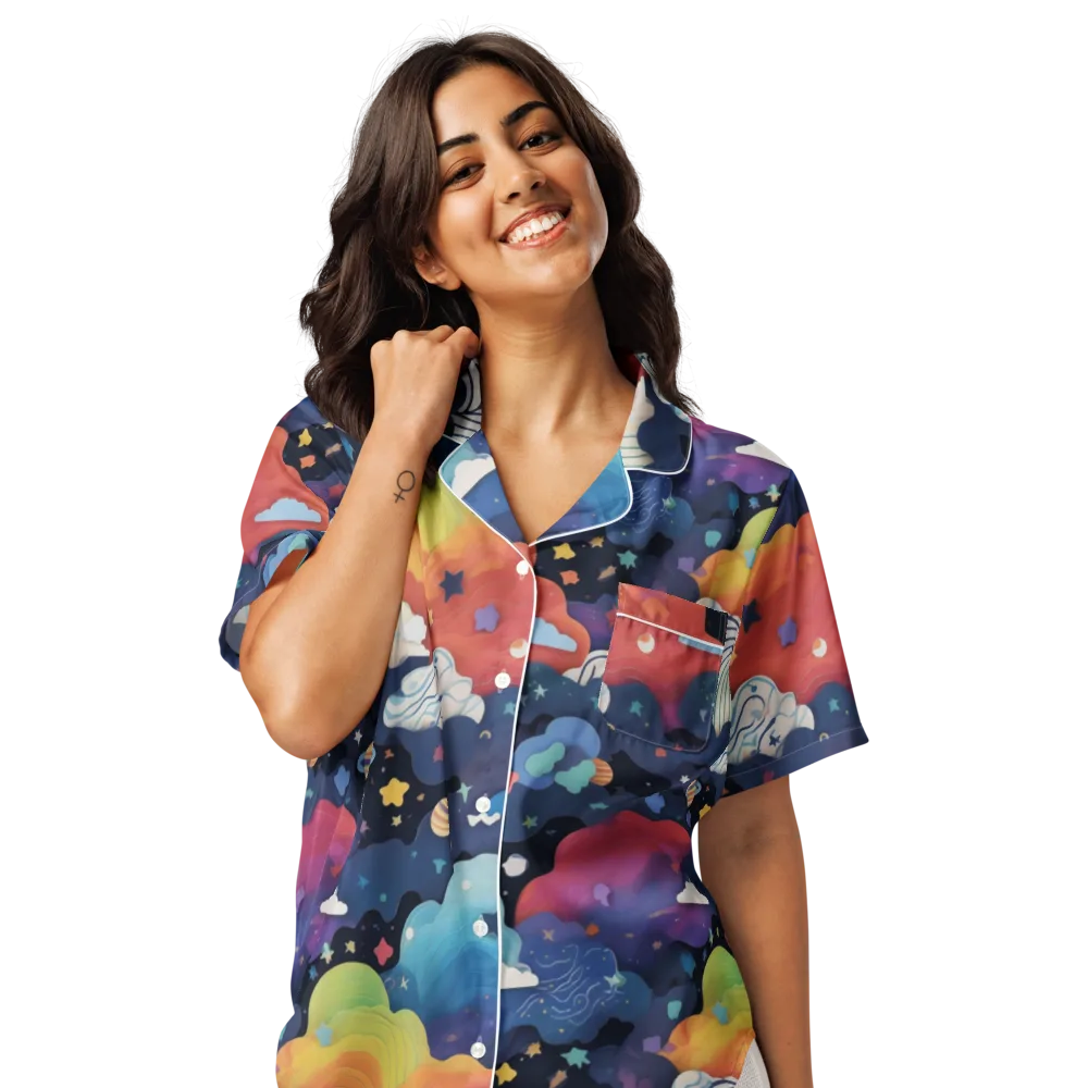 Nebula Rainbow on Women's Short Sleeve Pajama Top — Front