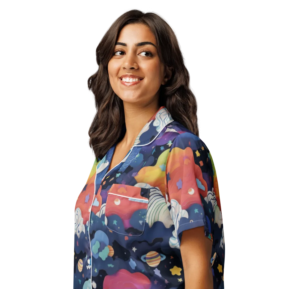 Nebula Rainbow on Women's Short Sleeve Pajama Top — Left Front