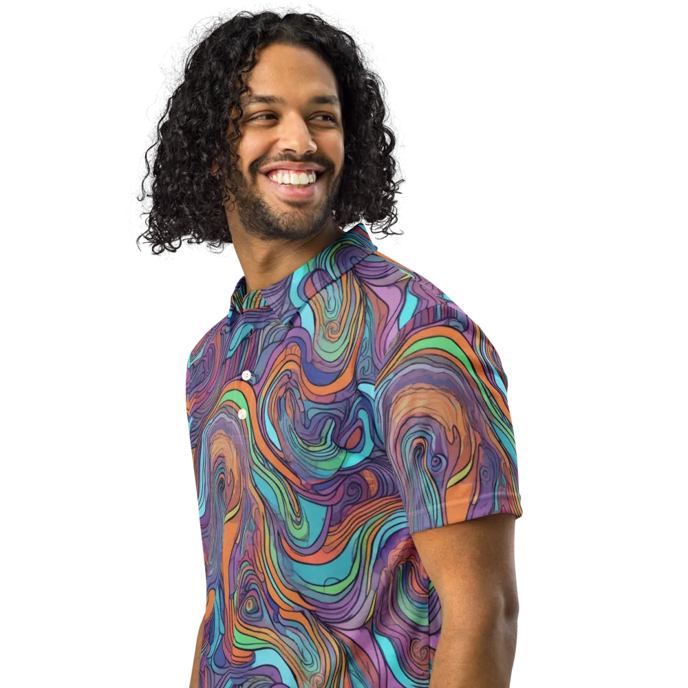 Tidal Psychedelia on Men's Slim Fit Polo Shirt — Left Front