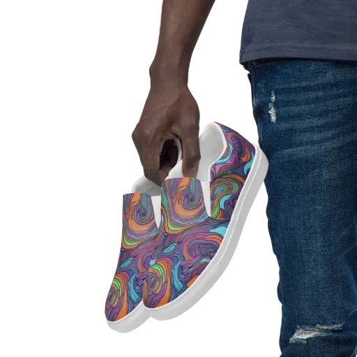 Tidal Psychedelia on a Men's Slip-On Canvas Shoes