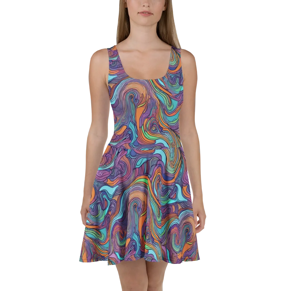 Tidal Psychedelia on Skater Dress — Front