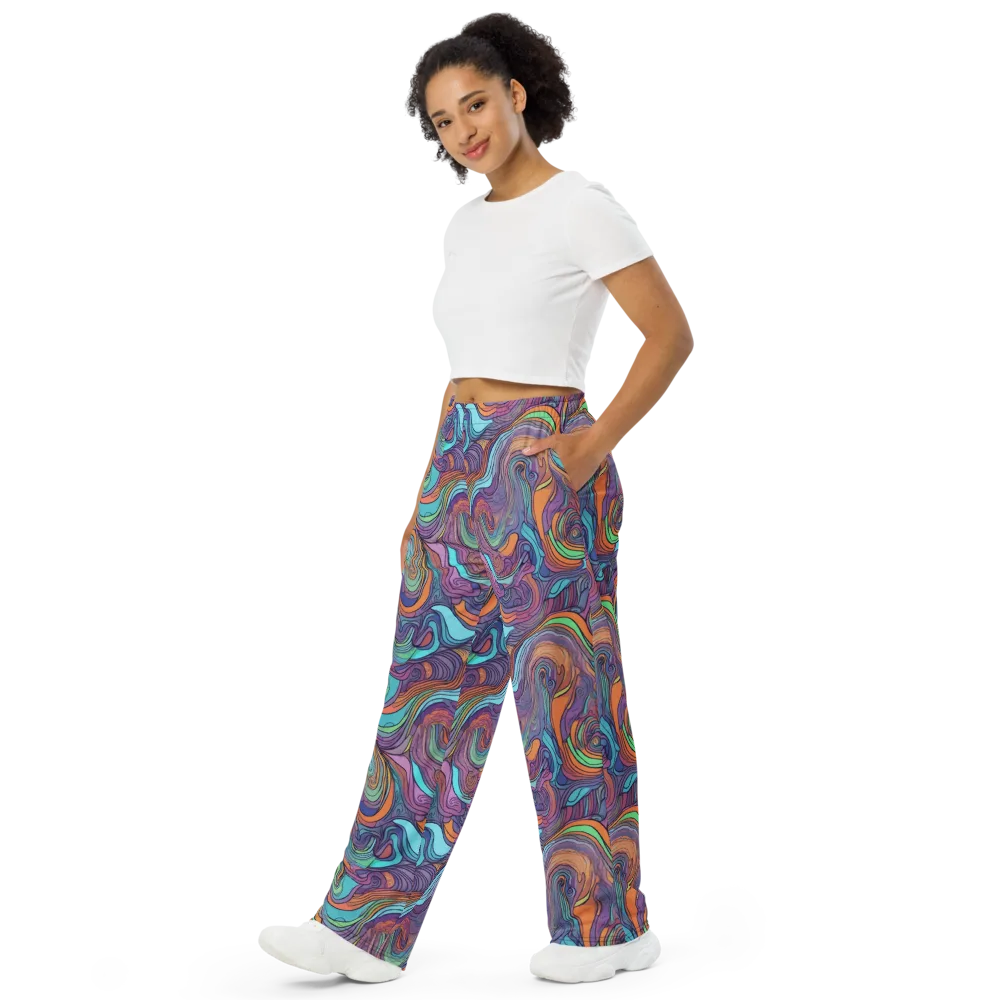 Tidal Psychedelia on Wide-Leg Pants — Left Front
