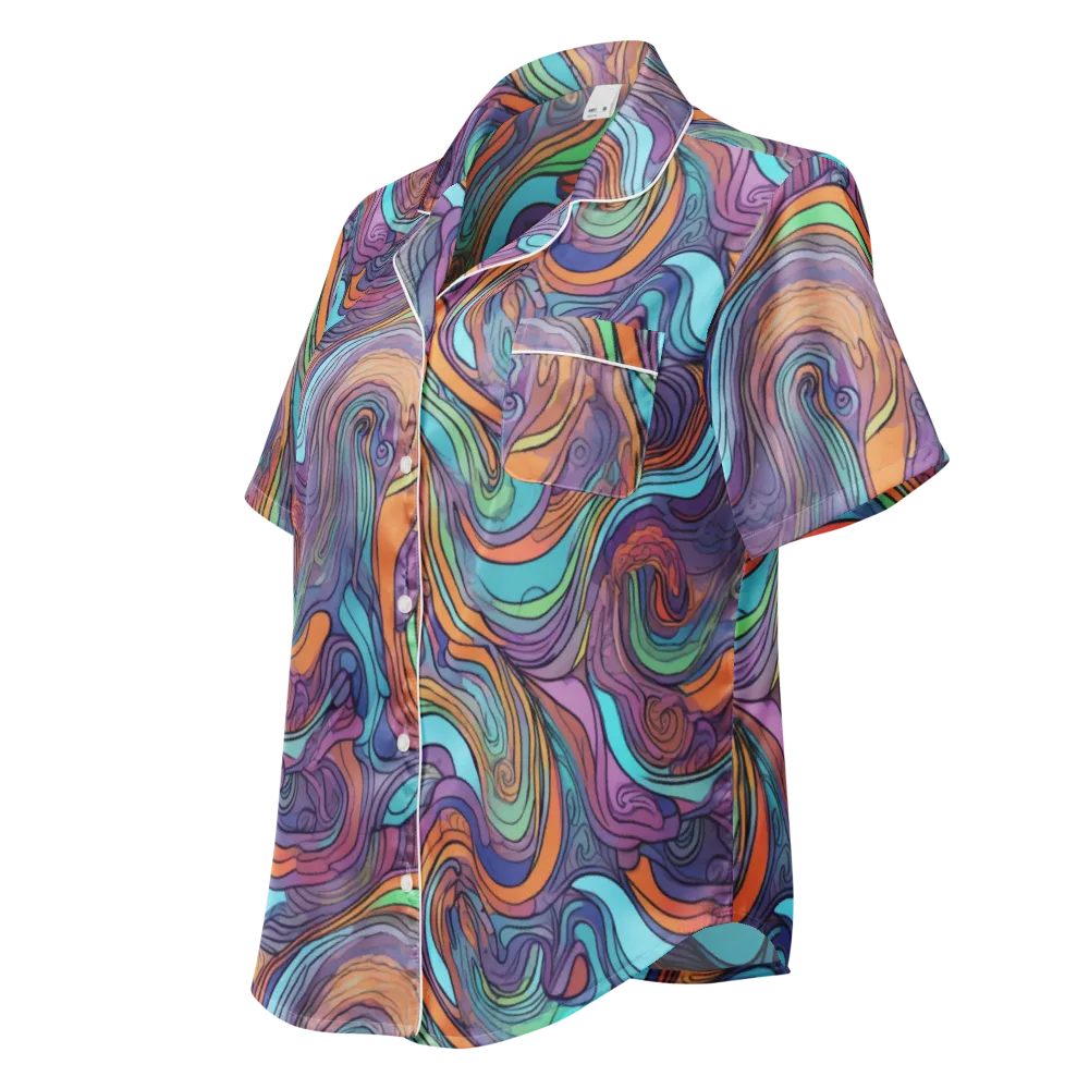 Tidal Psychedelia on Women's Short Sleeve Pajama Top — Left Front