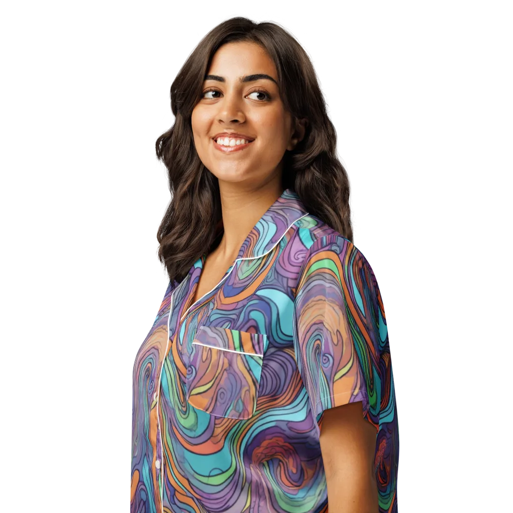 Tidal Psychedelia on Women's Short Sleeve Pajama Top — Left Front