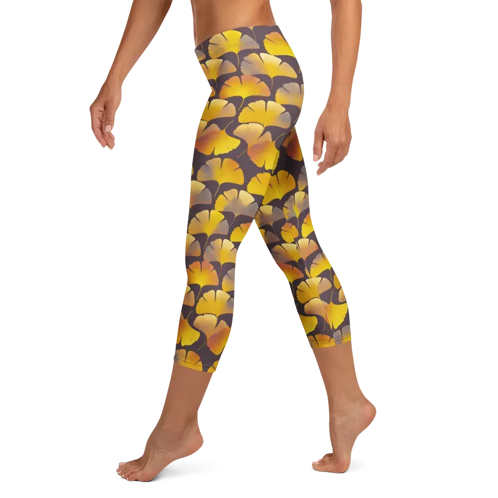Gilded Ginkgo on Capri Leggings — Left