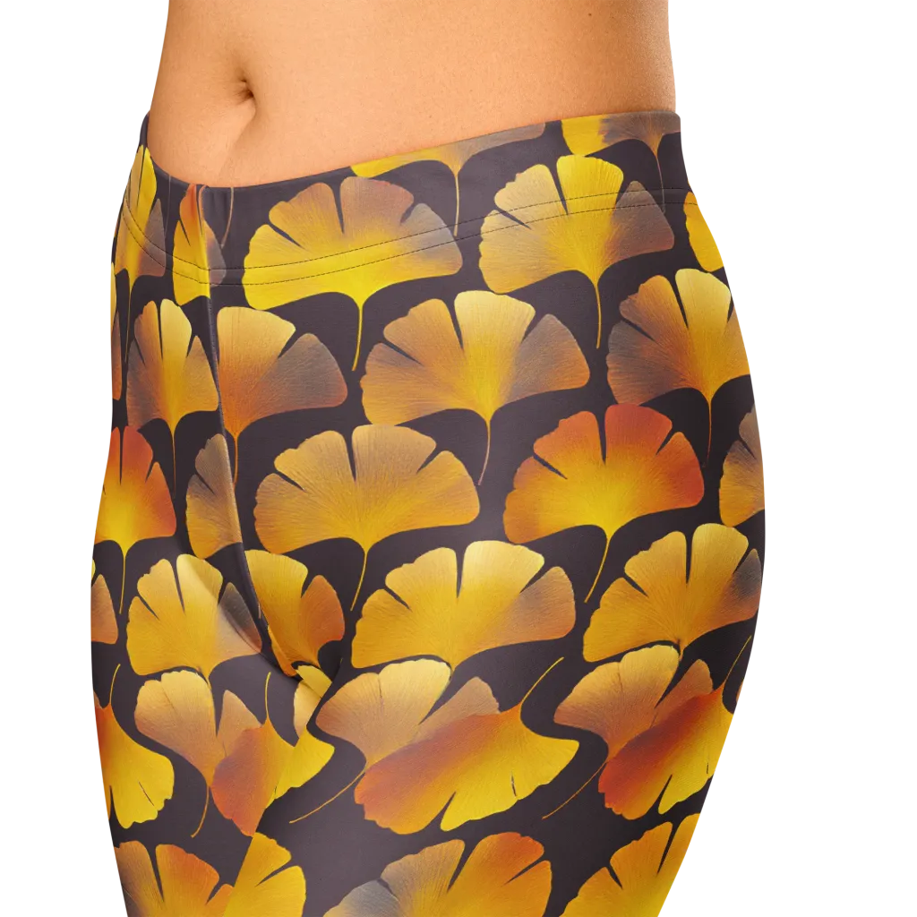 Gilded Ginkgo on Capri Leggings — Zoomed-in