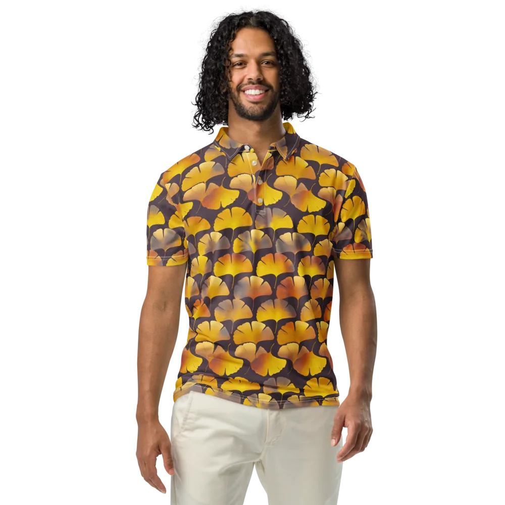 Gilded Ginkgo on Men's Slim Fit Polo Shirt — Front