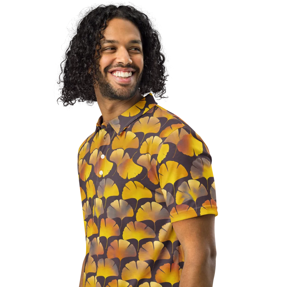 Gilded Ginkgo on Men's Slim Fit Polo Shirt — Left Front