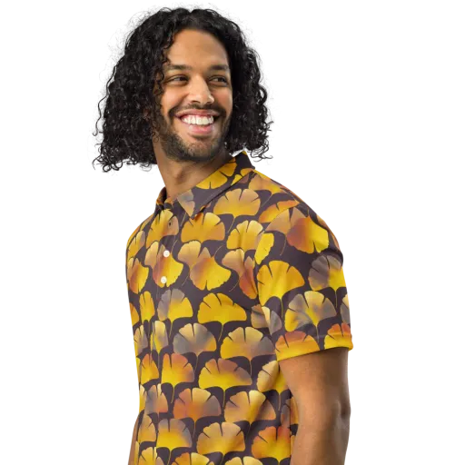 Gilded Ginkgo on a Men's Slim Fit Polo Shirt